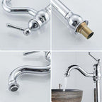 Retro Swivel Basin Mixer Tap, 360 Degree Rotating, Single Lever, High Spout, Hot and Cold Water, Chrome