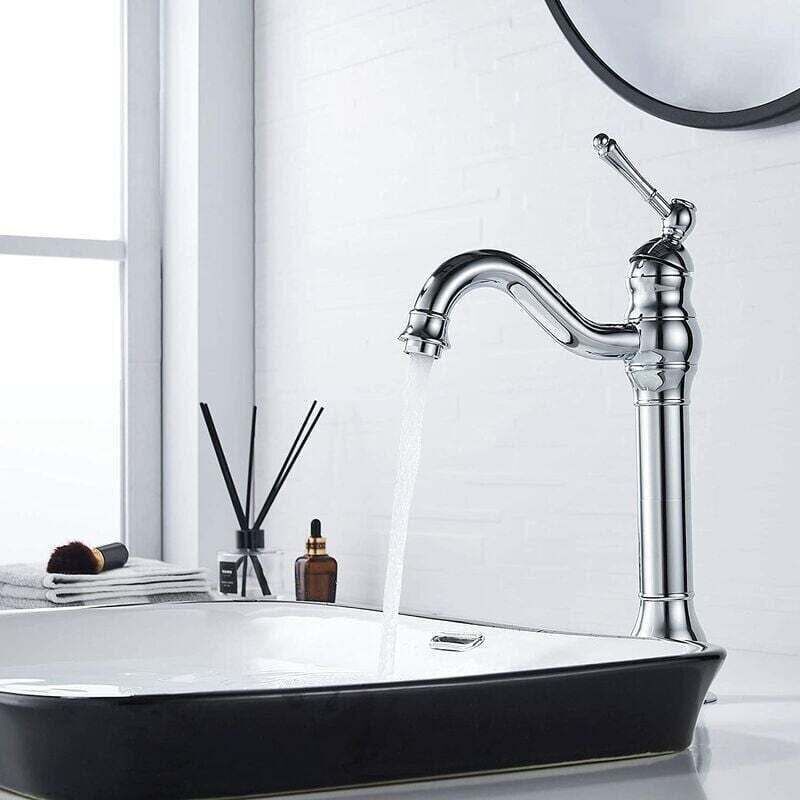 Retro Swivel Basin Mixer Tap, 360 Degree Rotating, Single Lever, High Spout, Hot and Cold Water, Chrome