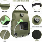 Solar Camping Shower Bag, Solar Portable Shower Bag, Outdoor Foldable Water Bag with Switchable Shower Head Solar Water Heater for Hiking, 20 L