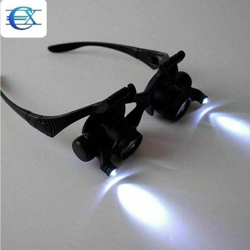 Headband Magnifier Head-Mounted Magnifying Glasses LED Light 10X, 15X, 20X and 25X Magnifications