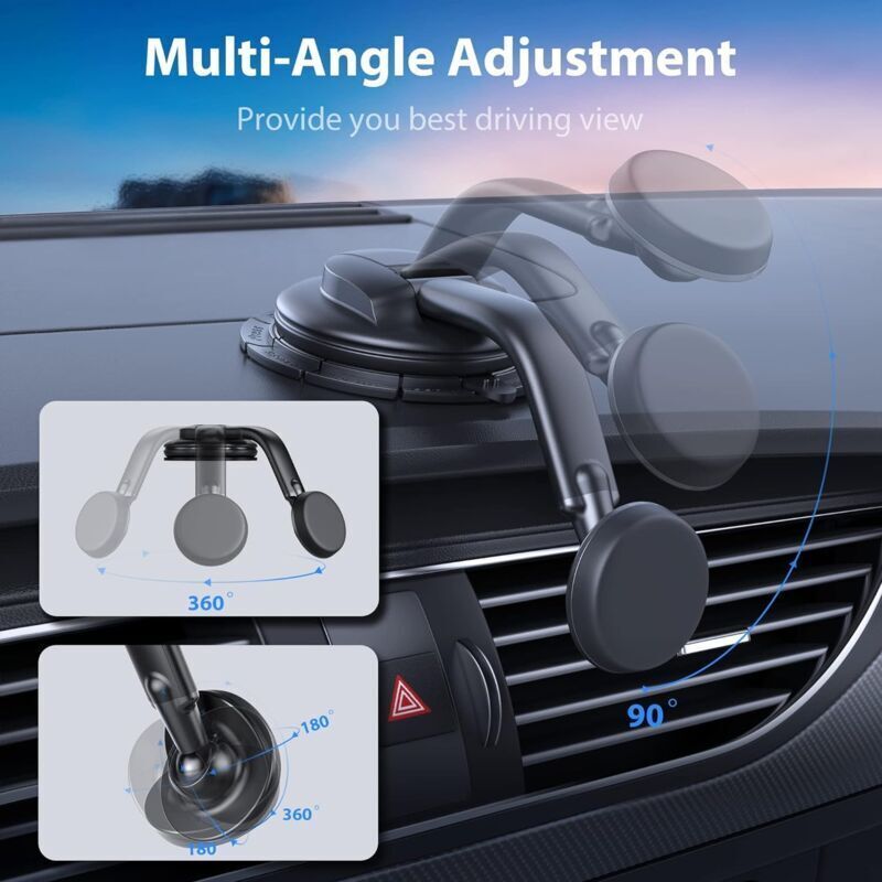 Car Phone Holder, Powerful Magnets, for Dashboard and Windshield Suction Cup Phone Holder Compatible with iPhone and Android Automobile Cradle
