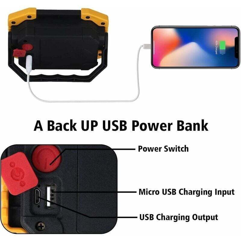 1 Pack Rechargeable LED Floodlight 30W 2000LM Site Floodlight Work Light 3 Modes Portable Lantern USB LED Floodlight for Camping, Construction Site
