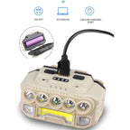 Super Bright USB Rechargeable Headlamp with Motion Sensor Power Indicator Portable Outdoor Headlamp
