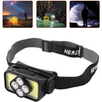 COB Headlamp USB Rechargeable LED Headlamp IPX4 Waterproof Head Lamp with Motion Sensor for Outdoor Fishing Camping