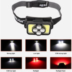 COB Headlamp USB Rechargeable LED Headlamp IPX4 Waterproof Head Lamp with Motion Sensor for Outdoor Fishing Camping
