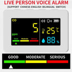 3-in-1 Portable Air Quality Meter, CO, Temperature and Humidity, Color Screen, Carbon Monoxide Detector with Voice Alarm and Battery Display