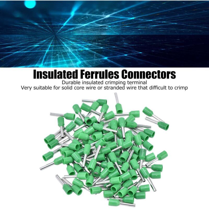 1000 Pcs Insulated Electrical Pin Crimp Terminals 16 AWG Cord End Connectors Kit E1510 Green