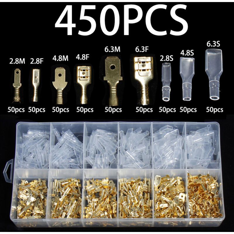 450 Pcs Wire Crimp Terminal Block Male Female Quick Splice Connectors for Batteries