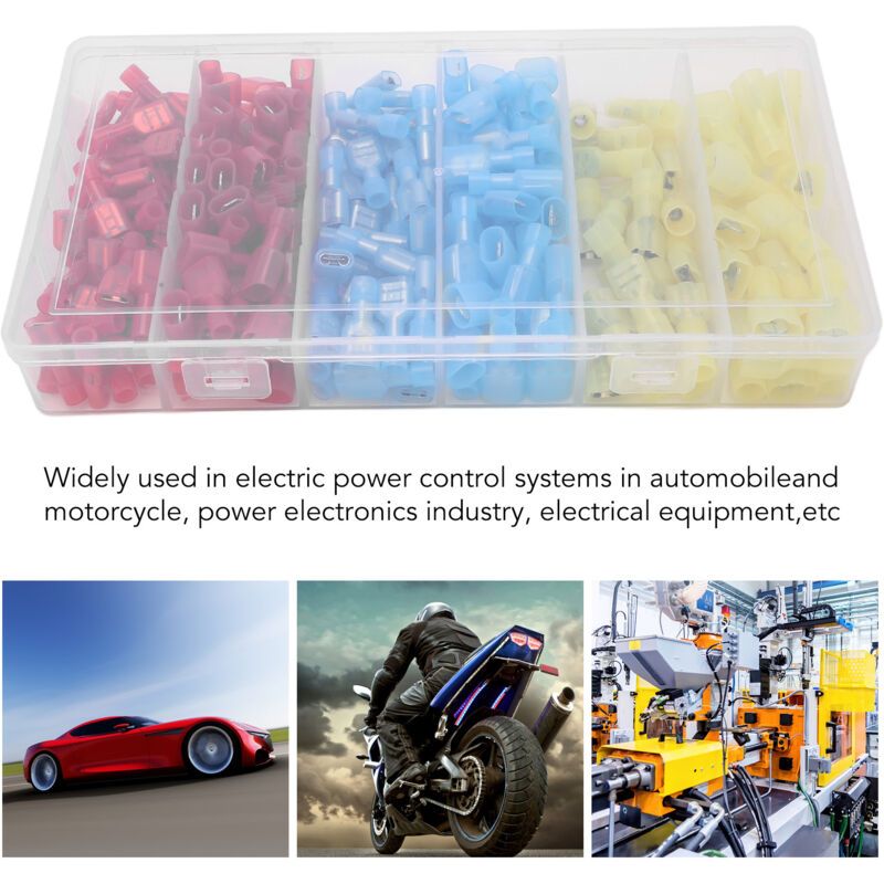 200 Pcs Cold Pressed Ring Terminal Connector Kit Female Male Copper Nylon Automotive Wiring Terminals
