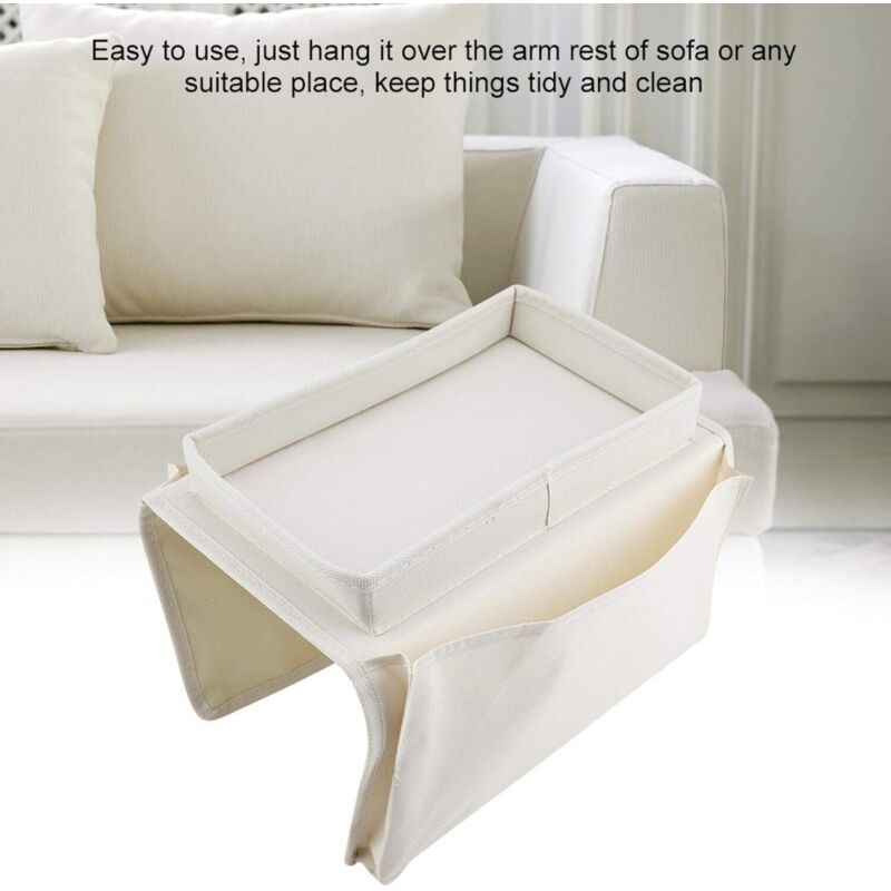 Sofa Chair Armrest Organizer, Non-Slip Armrest Organizer for Phone, Book, Magazines, TV Remote Control, Beige