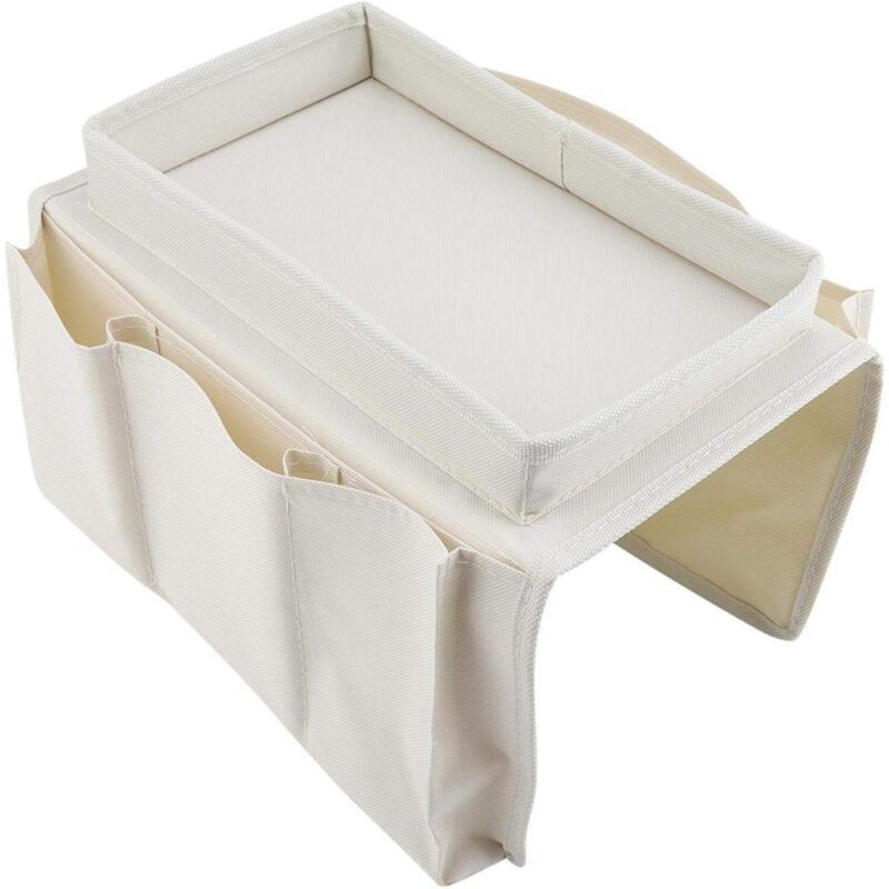 Sofa Chair Armrest Organizer, Non-Slip Armrest Organizer for Phone, Book, Magazines, TV Remote Control, Beige