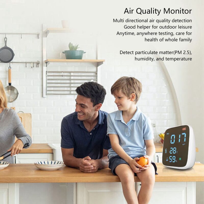 Indoor PM2.5 Air Quality Monitor, Mini Portable Smart Sensor, Temperature and Humidity Tester with Built-in Alarm