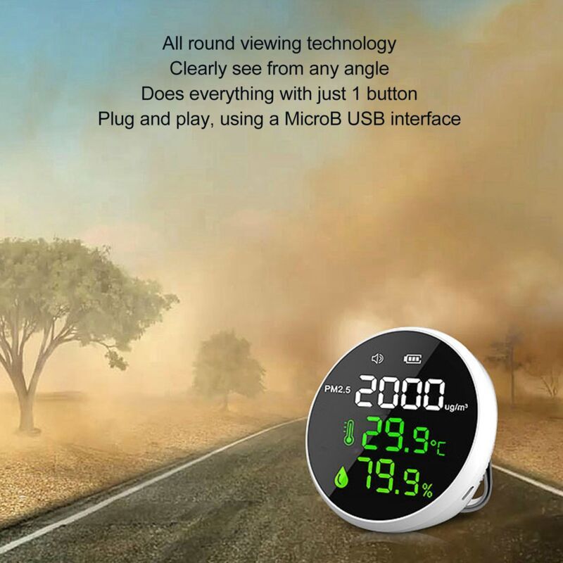 Indoor Air Quality Monitor PM2.5, Mini Portable Smart Sensor, Temperature and Humidity Tester