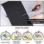 Anti-Slip Tape, Adhesive for Stairs, Friction, Abrasive for Safety, Stepladder, Indoor, Outdoor, High Traction, Black, 15 cm x 5 m