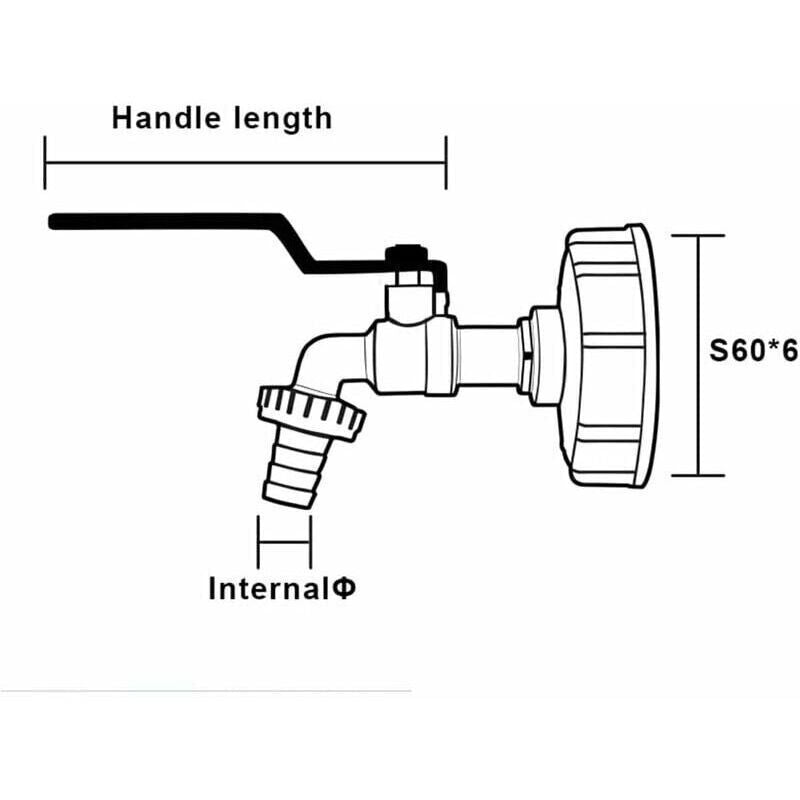 IBC Tank Tap with Double Rainwater Collection Tap Adapter, Made of Brass, Coarse Thread, 3-4 Inch, 1000 L, 60 mm