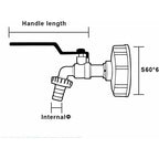 IBC Tank Tap with Double Rainwater Collection Tap Adapter, Made of Brass, Coarse Thread, 3-4 Inch, 1000 L, 60 mm