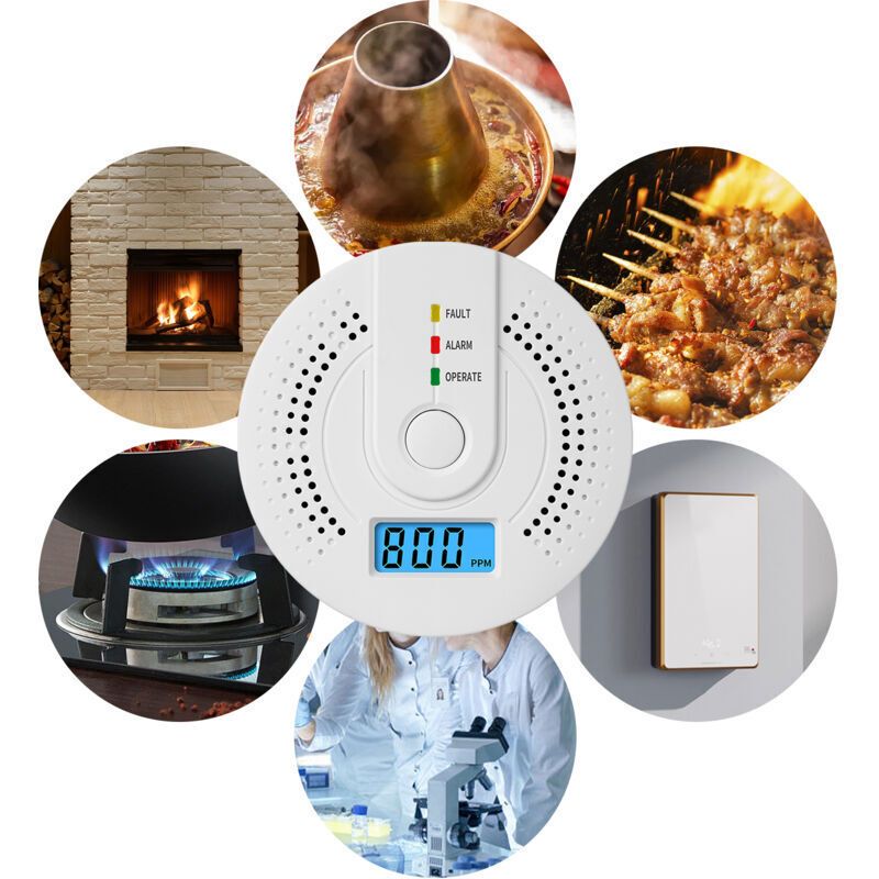 2 Pack Carbon Monoxide Detector Battery Operated with Digital LCD Display for Home Kitchen Restaurant Hotel Office, Batteries Not Included