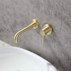 Gold Basin Mixer Tap Solid Brass Wall Mounted Bathroom Sink Faucet Brushed Brass Swivel Spout Basin Mixer Tap