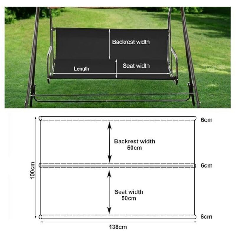 1 Pcs Grey, Swing Chair Seat Cover, Garden Swing Canvas, Waterproof Swing Seat Cover, Windproof Cover, Replacement for Outdoor Chair, 138 x 50 x 50 cm