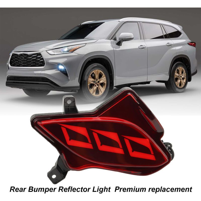 Red Rear Bumper Reflector Light, Brake Light, Position Light and Sequential Turn Signal Compatible with Highlander 2020 to 2023