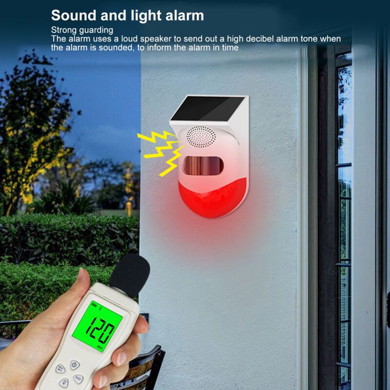 Outdoor Solar Motion Sensor Alarm Outdoor Solar Powered Wireless Security Alarm with Sound and Light Alert