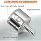11 Pcs Diamond Hole Saw, Adjustable Hole Punch Locator Tile Hole Saw with Diamond Coated Drill Bits Hole Saw with Suction Cup Base for Ceramic Glass