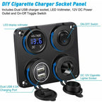 Cigarette Lighter Socket, Dual USB Port 4.2A, DC 12V Outlet, Switch and LED Display Voltmeter Waterproof Car Charger Power Outlet for 12V 24V Car