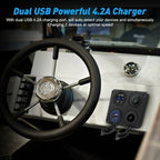 Cigarette Lighter Socket, Dual USB Port 4.2A, DC 12V Outlet, Switch and LED Display Voltmeter Waterproof Car Charger Power Outlet for 12V 24V Car