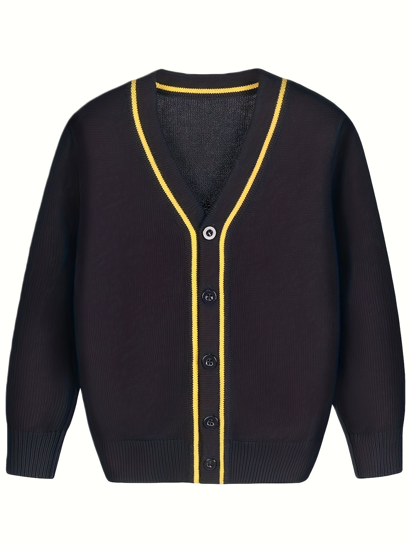 KS0007-NAVY 100% Cotton Kids V-Neck Long sleeve Button Cardigan, Boys and Girls School Uniform Knitwear, Navy Blue, Size 120