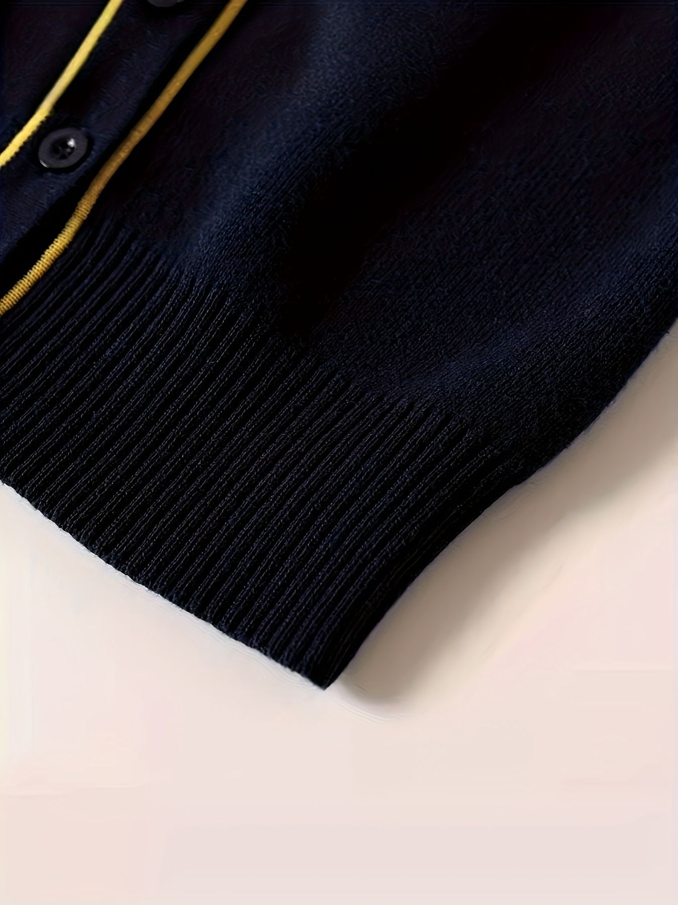 KS0007-NAVY 100% Cotton Kids V-Neck Long sleeve Button Cardigan, Boys and Girls School Uniform Knitwear, Navy Blue, Size 130