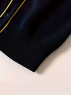 KS0007-NAVY 100% Cotton Kids V-Neck Long sleeve Button Cardigan, Boys and Girls School Uniform Knitwear, Navy Blue, Size 140