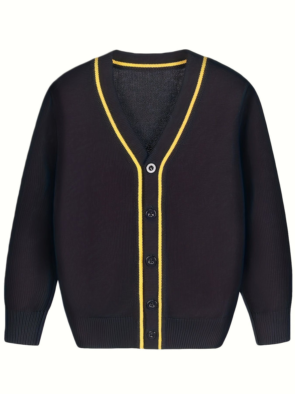 KS0007-NAVY 100% Cotton Kids V-Neck Long sleeve Button Cardigan, Boys and Girls School Uniform Knitwear, Navy Blue, Size 150