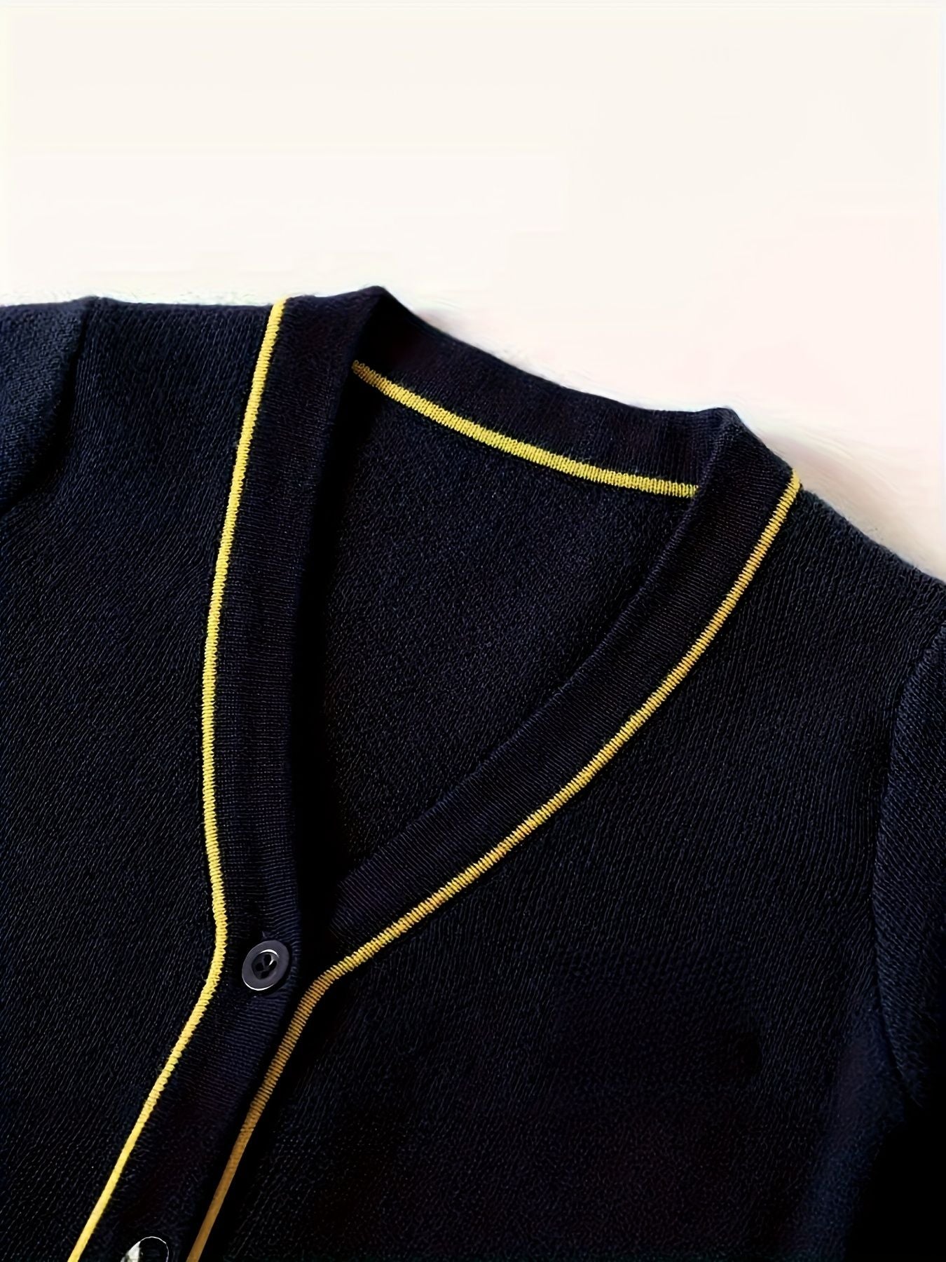 KS0007-NAVY 100% Cotton Kids V-Neck Long sleeve Button Cardigan, Boys and Girls School Uniform Knitwear, Navy Blue, Size 165