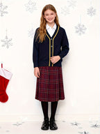 KS0007-NAVY 100% Cotton Kids V-Neck Long sleeve Button Cardigan, Boys and Girls School Uniform Knitwear, Navy Blue, Size 165