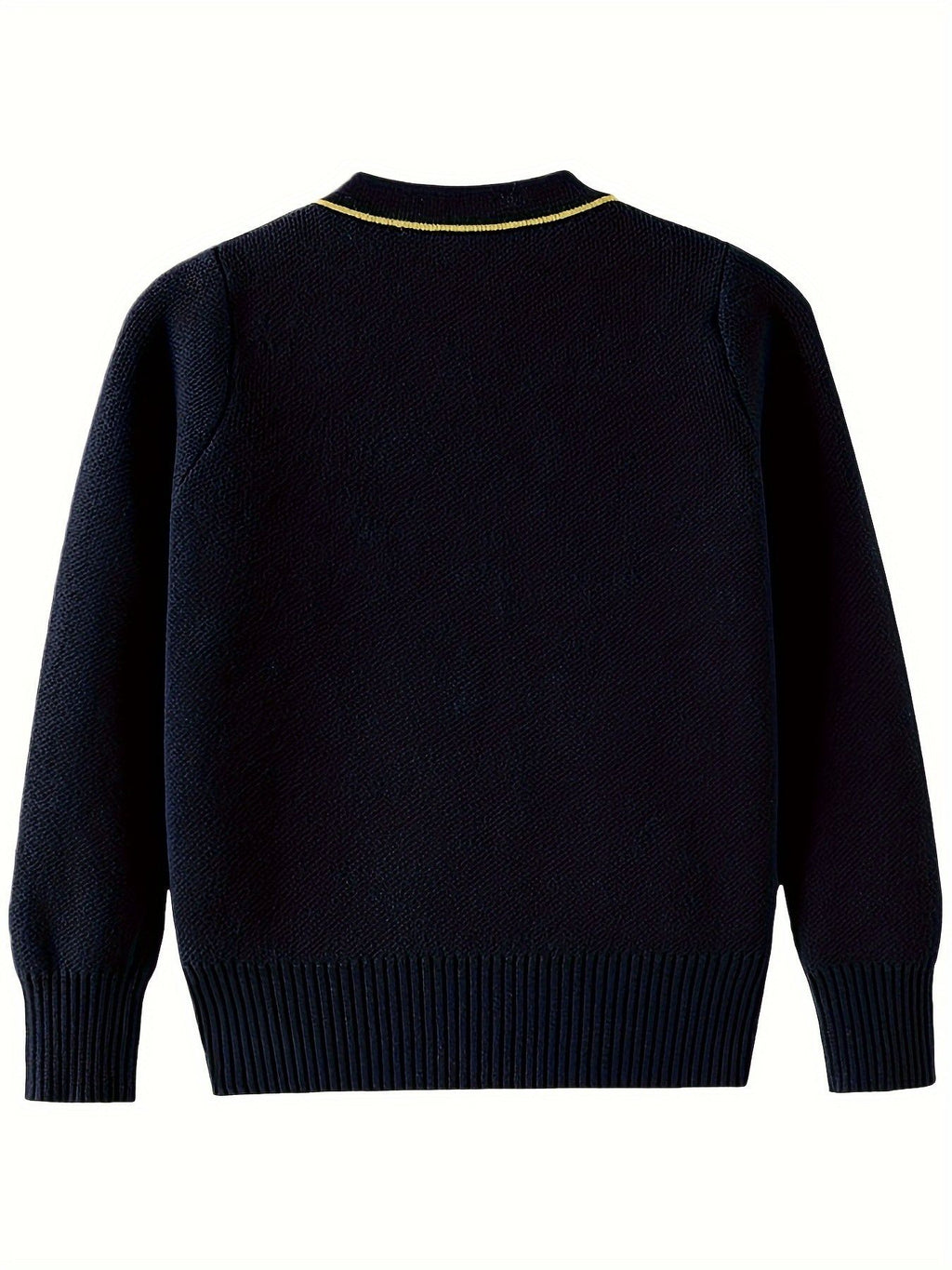 KS0007-NAVY 100% Cotton Kids V-Neck Long sleeve Button Cardigan, Boys and Girls School Uniform Knitwear, Navy Blue, Size 170