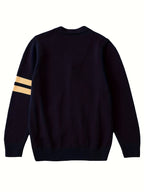 KS0015-NAVY 100% Cotton Kids V-Neck Long sleeve Button Cardigan, Boys and Girls School Uniform Knitwear, Navy Blue, Size 150