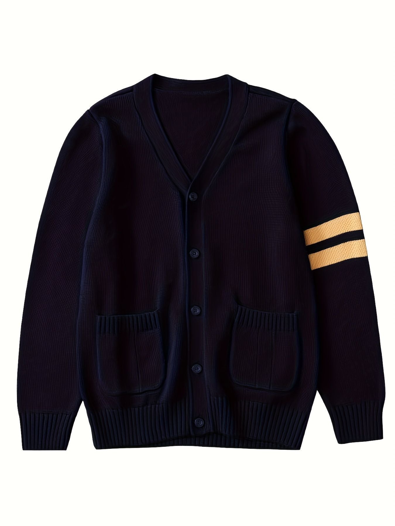 KS0015-NAVY 100% Cotton Kids V-Neck Long sleeve Button Cardigan, Boys and Girls School Uniform Knitwear, Navy Blue, Size 165