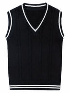 SW002-BL 100% Cotton Kids V-Neck Cable Knit Sweater Vest, Boys and Girls Knitwear, Bl, Size 110