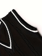 SW002-BL 100% Cotton Kids V-Neck Cable Knit Sweater Vest, Boys and Girls Knitwear, Bl, Size 110