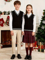 SW002-BL 100% Cotton Kids V-Neck Cable Knit Sweater Vest, Boys and Girls Knitwear, Bl, Size 110