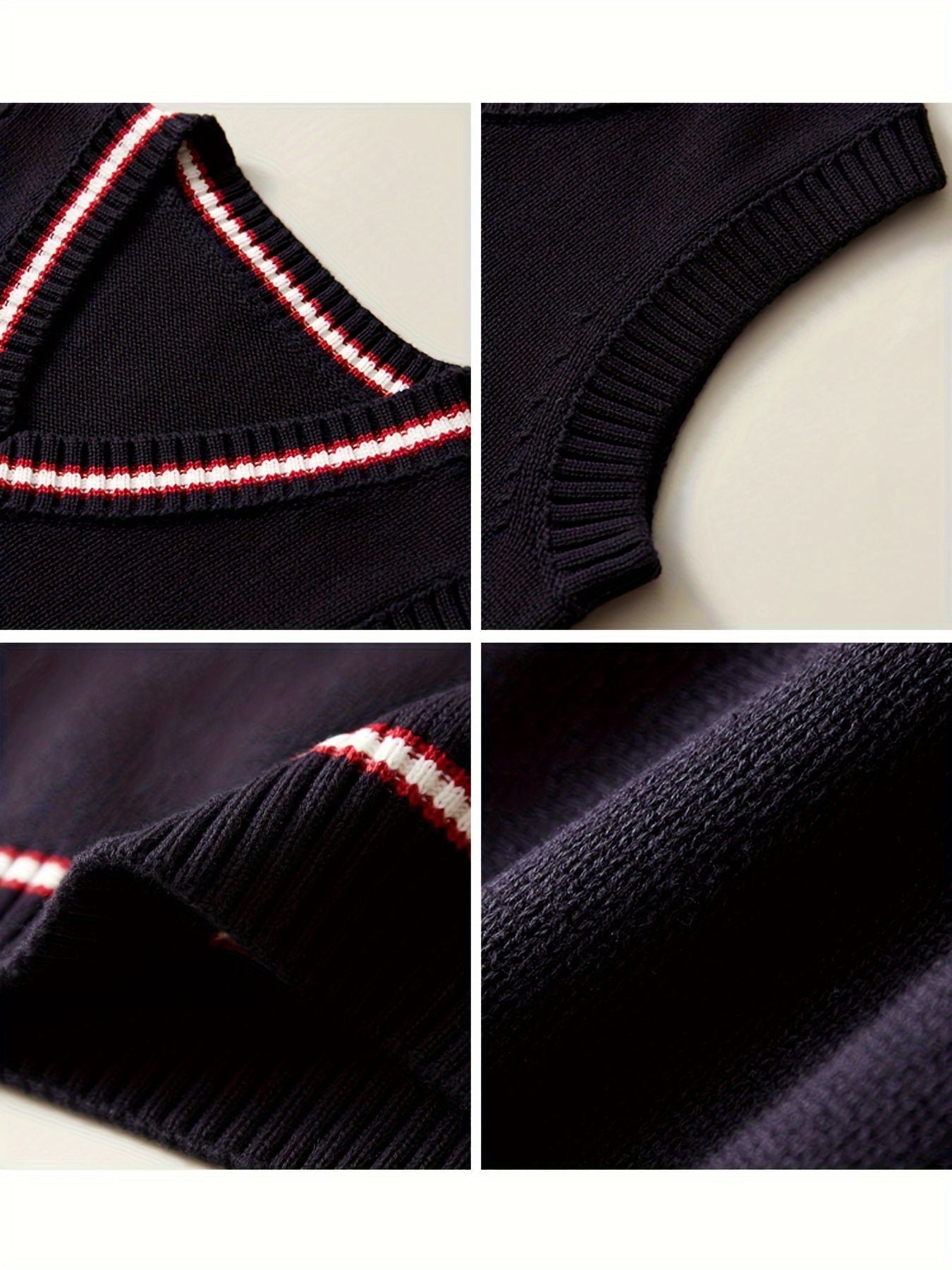 SW003-SG 100% Cotton Kids V-Neck Striped Sweater Vest, Boys and Girls School Uniform Knitwear, Sg, Size 120
