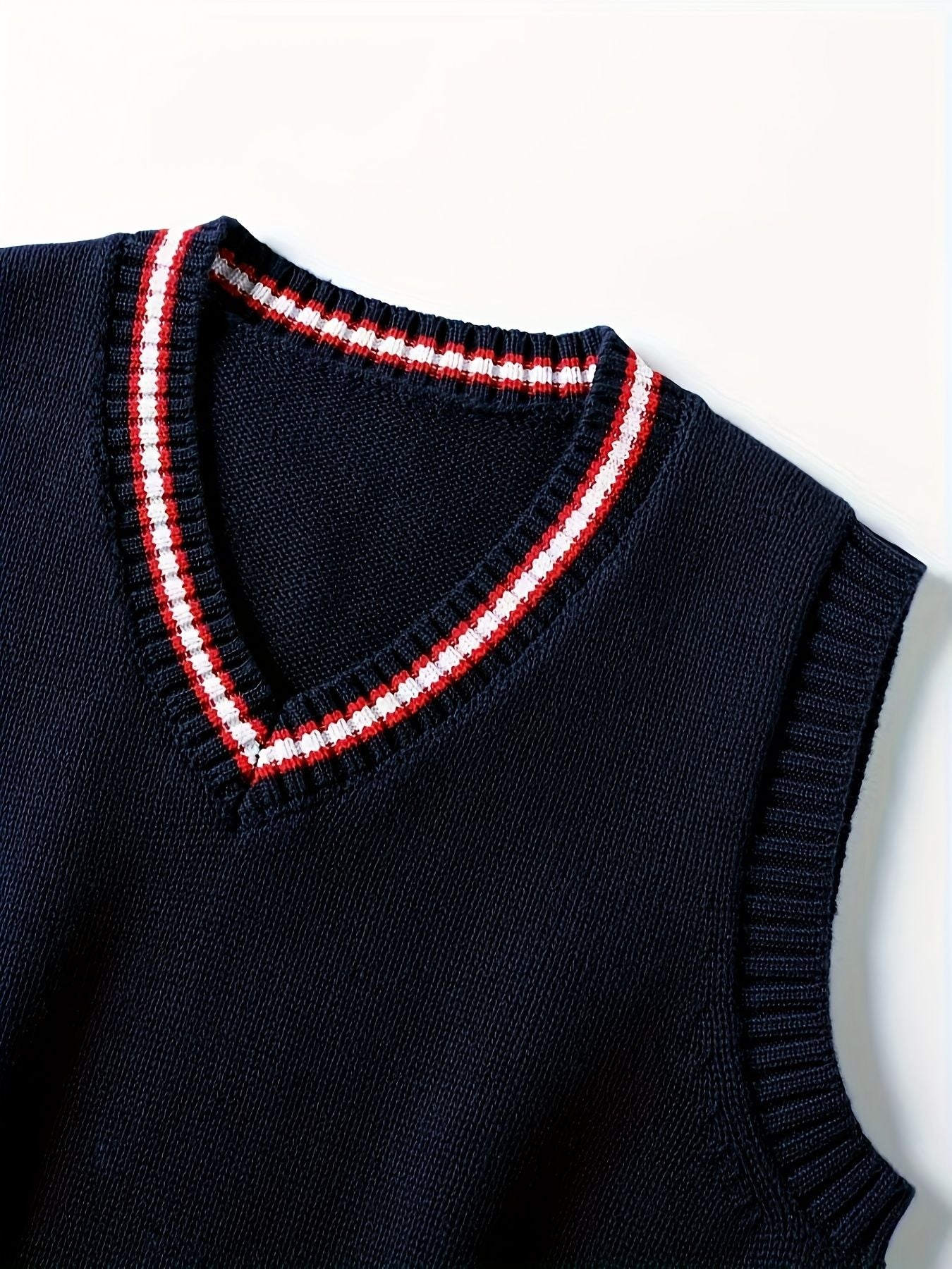 SW003-SG 100% Cotton Kids V-Neck Striped Sweater Vest, Boys and Girls School Uniform Knitwear, Sg, Size 120