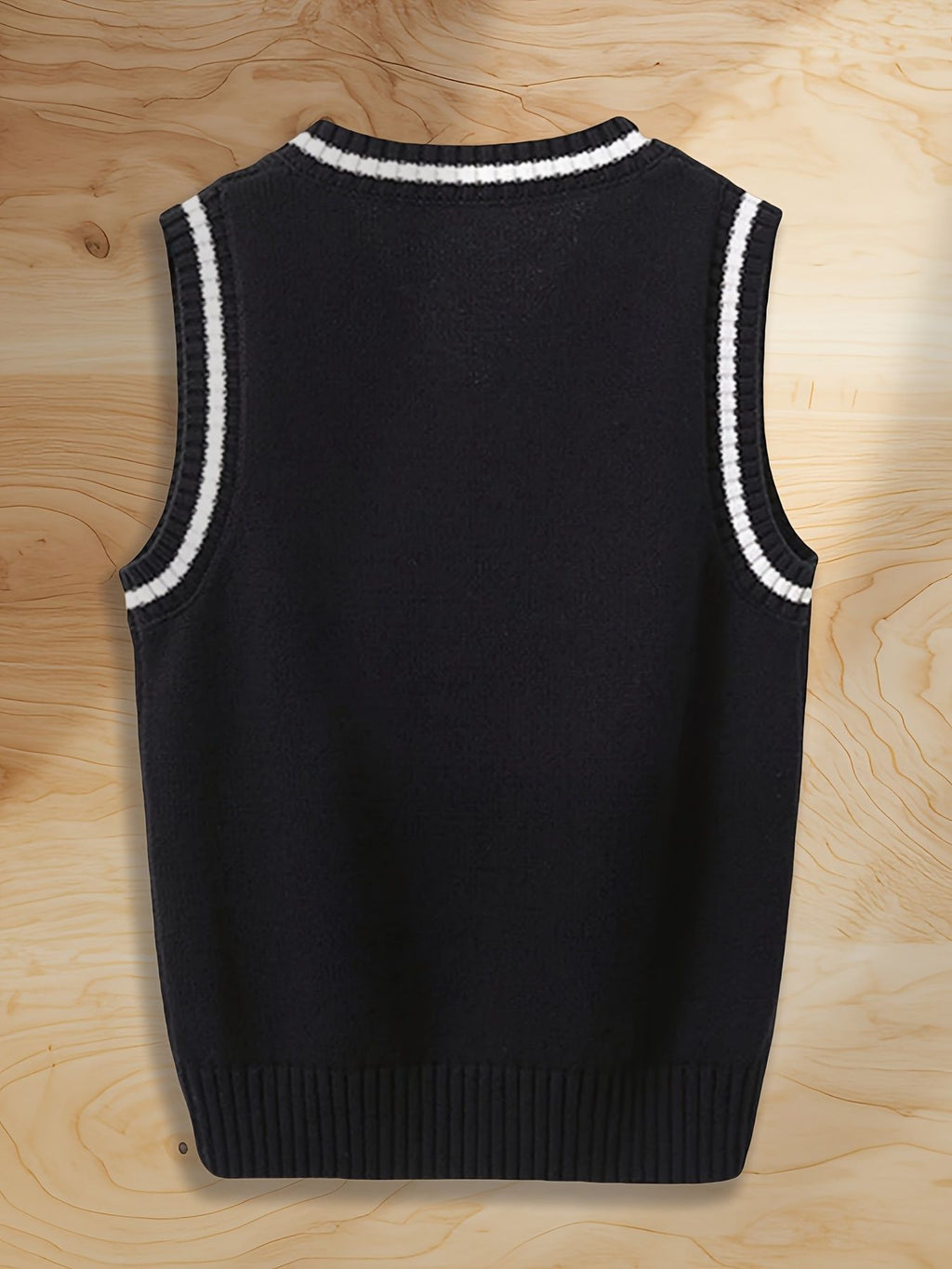 SW004 100% Cotton Kids V-Neck Striped Sweater Vest, Boys and Girls School Uniform Knitwear, Navy Blue, Size 120