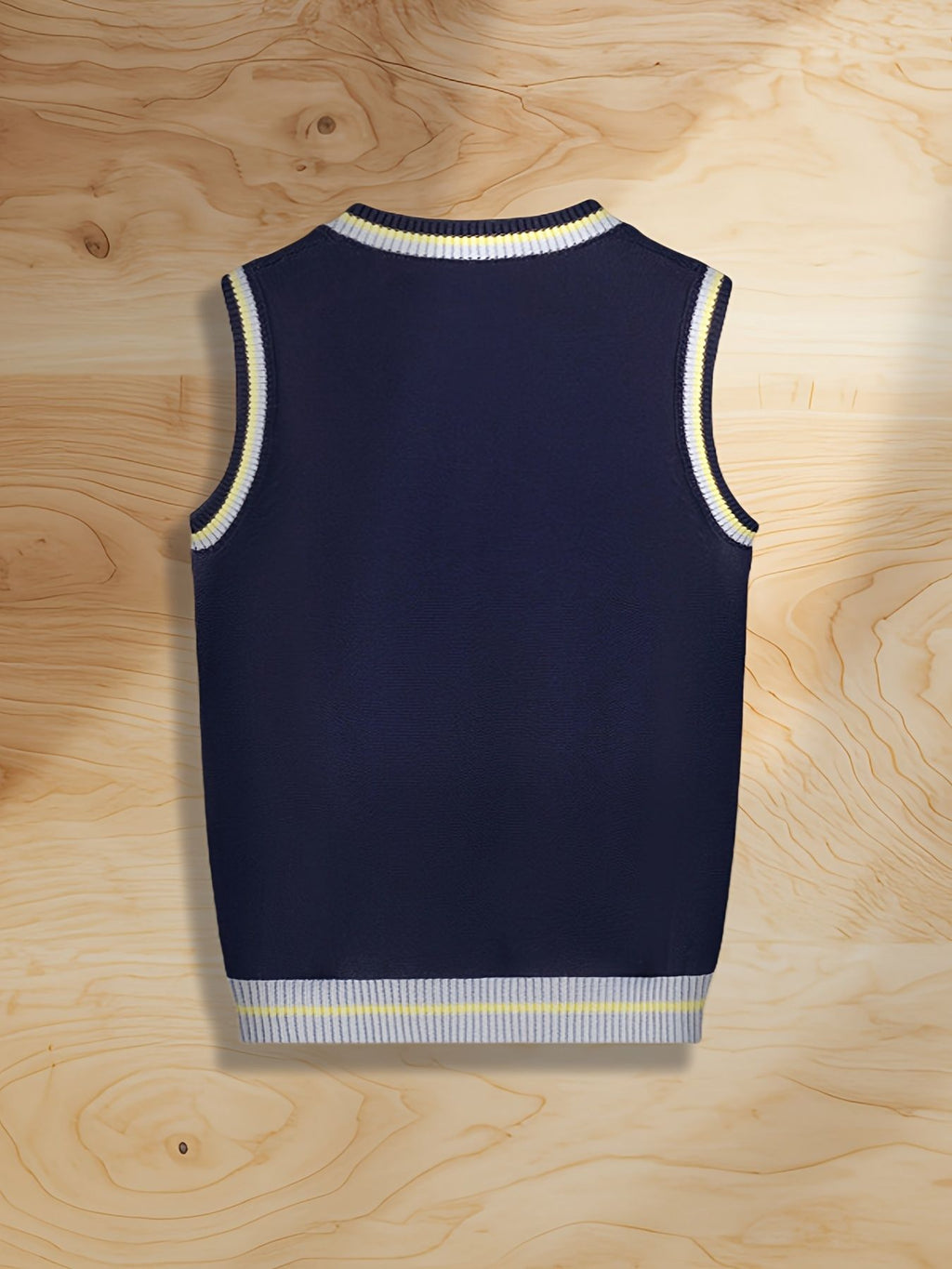 SW005 Cotton Rich Kids V-Neck Argyle Sweater Vest, Boys and Girls Knitwear, Navy Blue, Size 120