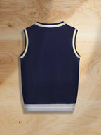 SW005 Cotton Rich Kids V-Neck Argyle Sweater Vest, Boys and Girls Knitwear, Navy Blue, Size 120