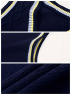 SW005 Cotton Rich Kids V-Neck Argyle Sweater Vest, Boys and Girls Knitwear, Navy Blue, Size 120