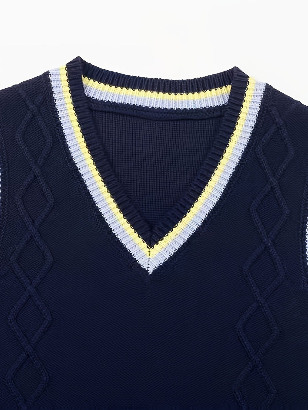 SW005 Cotton Rich Kids V-Neck Argyle Sweater Vest, Boys and Girls Knitwear, Navy Blue, Size 120