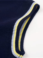 SW005 Cotton Rich Kids V-Neck Argyle Sweater Vest, Boys and Girls Knitwear, Navy Blue, Size 120