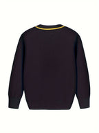 SW012 100% Cotton Kids V-Neck Long sleeve Button Cardigan, Boys and Girls School Uniform Knitwear, Black, Size 110
