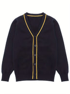 SW012 100% Cotton Kids V-Neck Long sleeve Button Cardigan, Boys and Girls School Uniform Knitwear, Black, Size 110